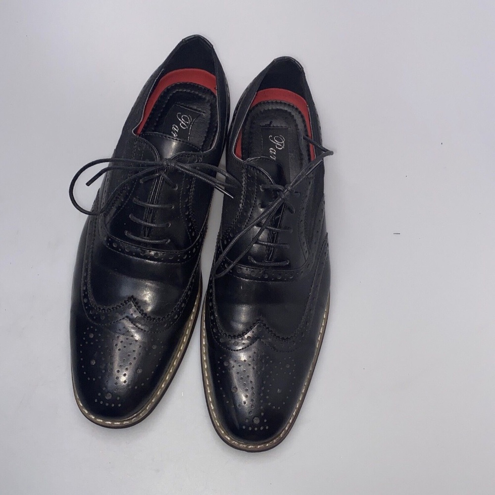 Parrazo Men's Size 11 Dress Shoes Black Wing Tip Block Hill Lace Fashion Oxford - Picture 14 of 16